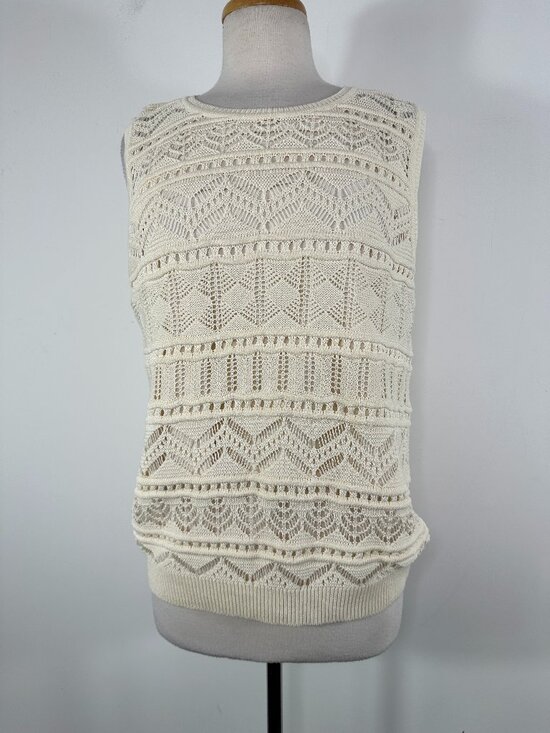 Lauren Ralph Lauren Tops - NWT Ralph Lauren Cream Black Label Sleeveless Crochet Knit Top Women's Sz XL